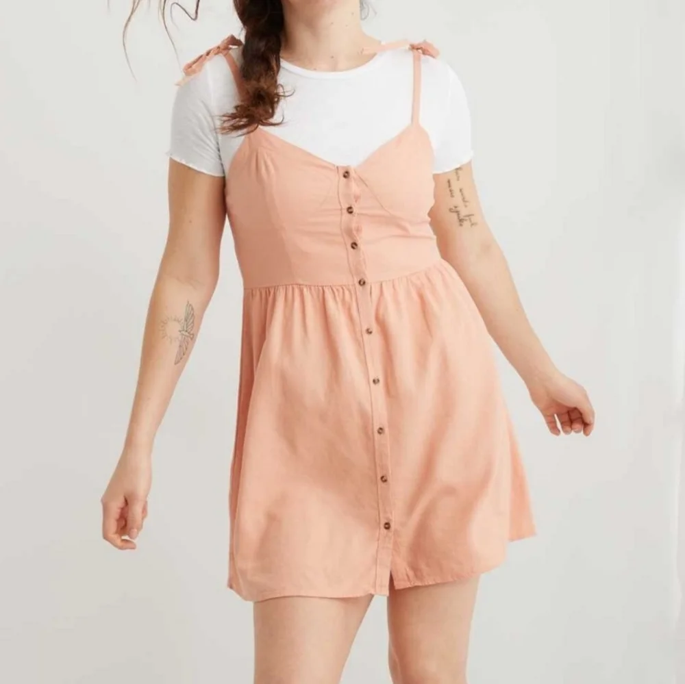 NEW Aerie Linen Blend Button Down Smocked Back Sun Dress Size Medium